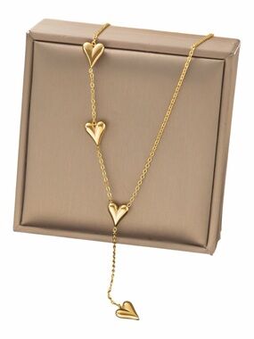 Gold Heart Drop Y Necklace